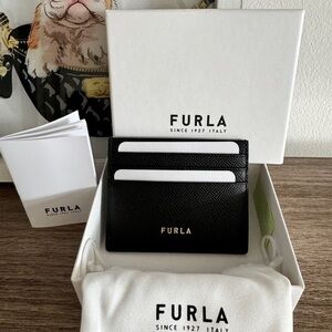 Furla Black Leather Credit Card Holder Wallet New Authentic